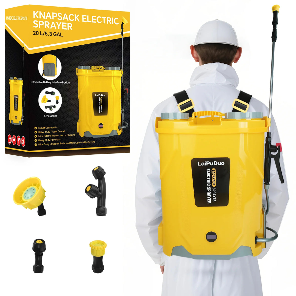 Battery Powered Backpack Sprayer 5.3 Gallon 0-100 PSI