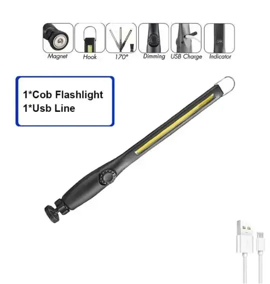 Portable COB Work Lights With Magnetic Rechargeable LED Flashlight