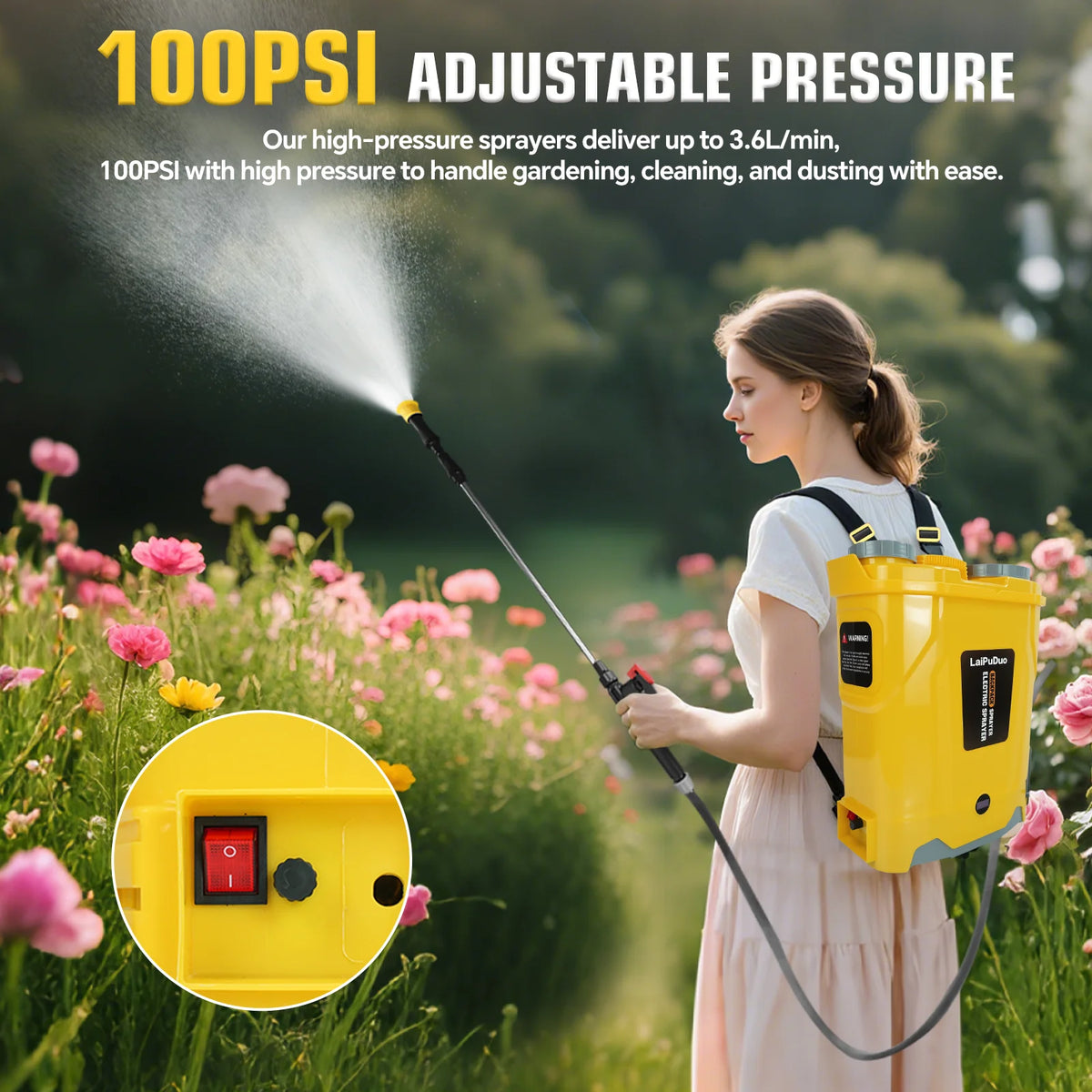 Battery Powered Backpack Sprayer 5.3 Gallon 0-100 PSI