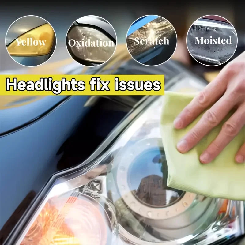 Car Headlight Restoration Kit - Renew Yellow Hues, Scratch & Blur Repair, Restore Brightnes to Both Front & Rear Headlamp Polish