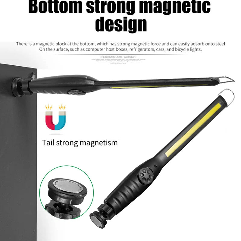 Portable COB Work Lights With Magnetic Rechargeable LED Flashlight